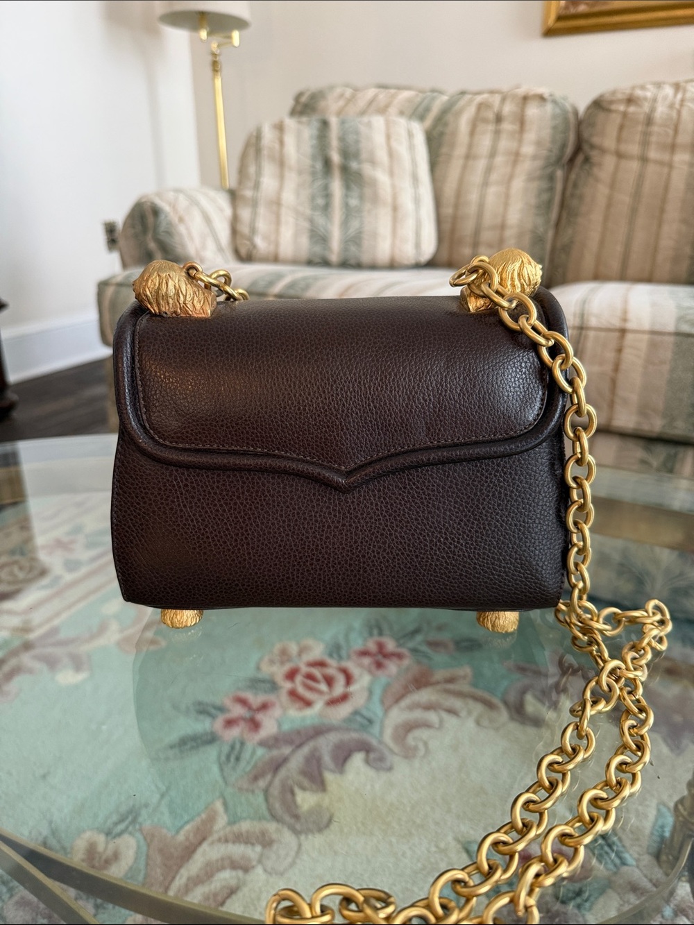 Vintage Vincenza Dark Brown Leather Cross Body Bag with Gold Chain READ!!!